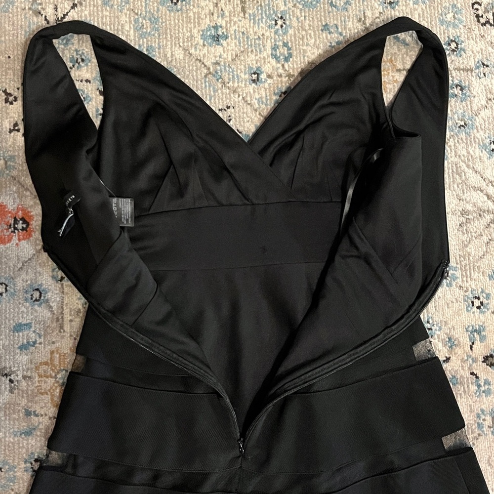 WHBM Black V-Neck Shadow Stripe Mesh Party Dress 00 - Picture 11 of 16